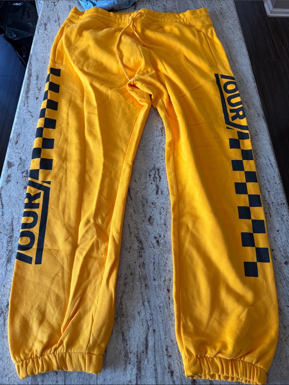 Justin Bieber Yellow 'Tour' Checkerboard Sweatpants NWT